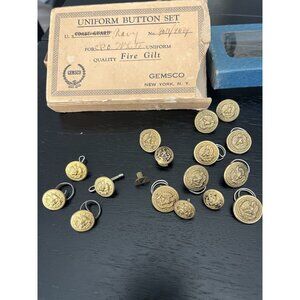 16 Vintage United States Naval Uniform Buttons in Gemsco Box 3 Superior Quality